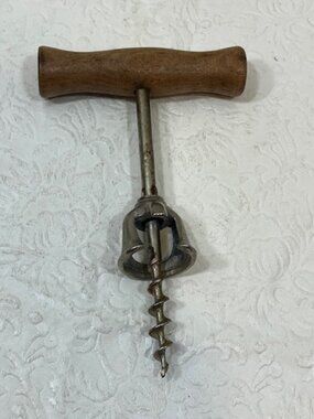 VTG Bell Spiral Corkscrew Wood Handle Wine Cork Bottle Opener 3.5"x5.5" Italy